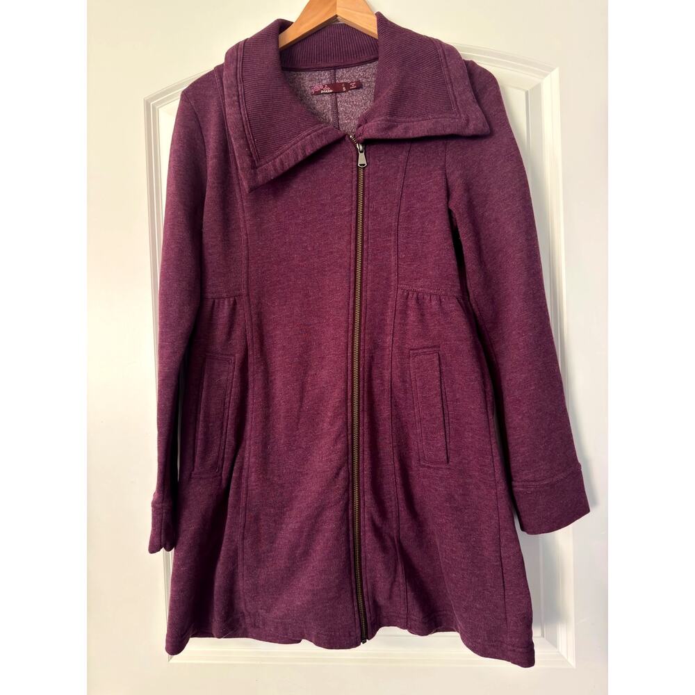 prAna Mila Asymmetrical Full Zip Fleece Jacket Plum Purple Moto Tunic XSmall